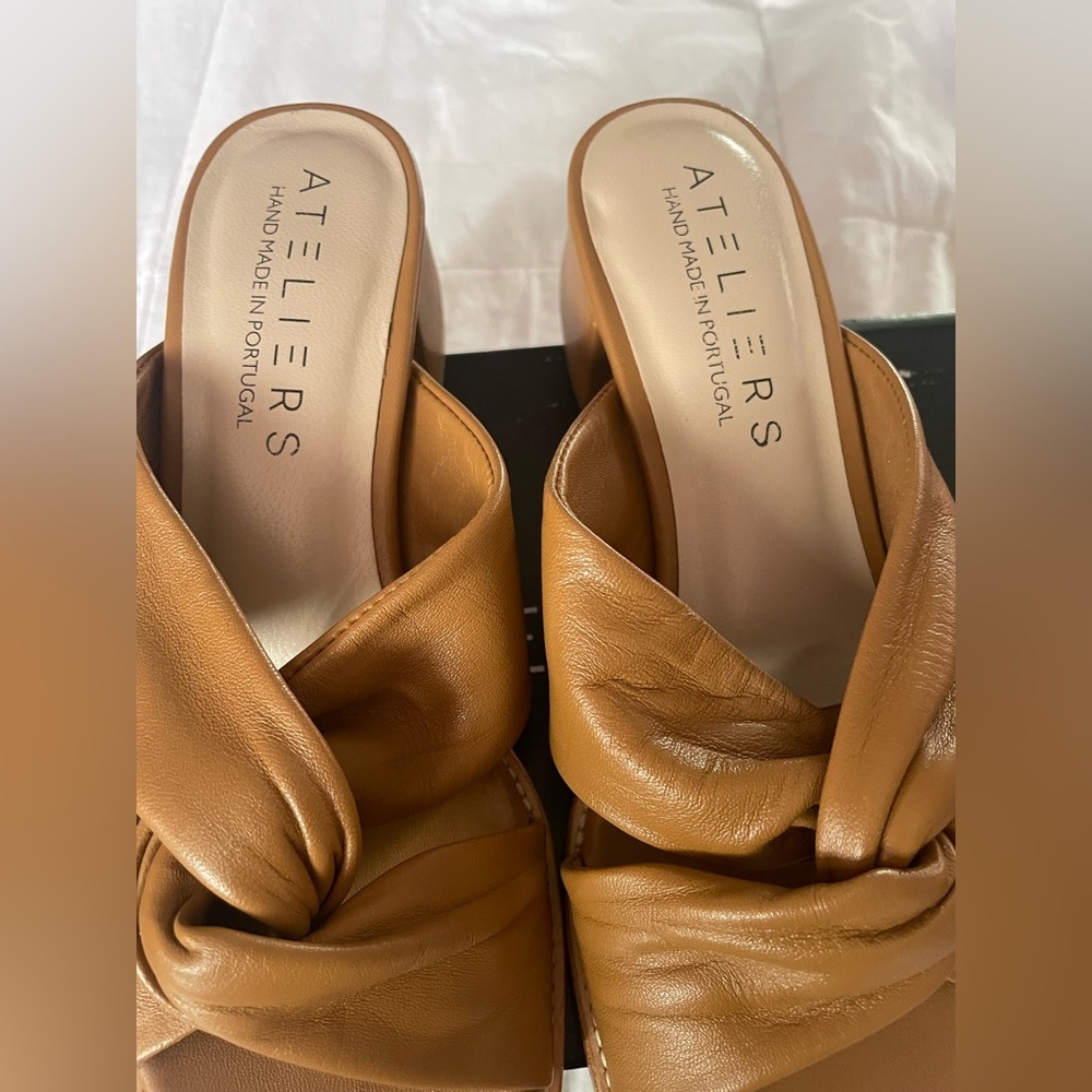 Ateliers Doria Tan Leather 2” Block Heel Sandals - Picture 5 of 11